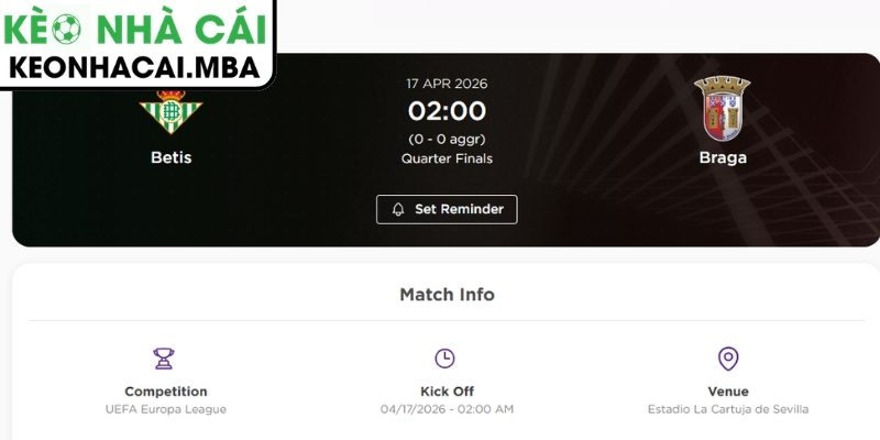 Dự đoán kết quả trận Real Betis vs Sporting Braga (02:00 17/04, UEFA Europa League)